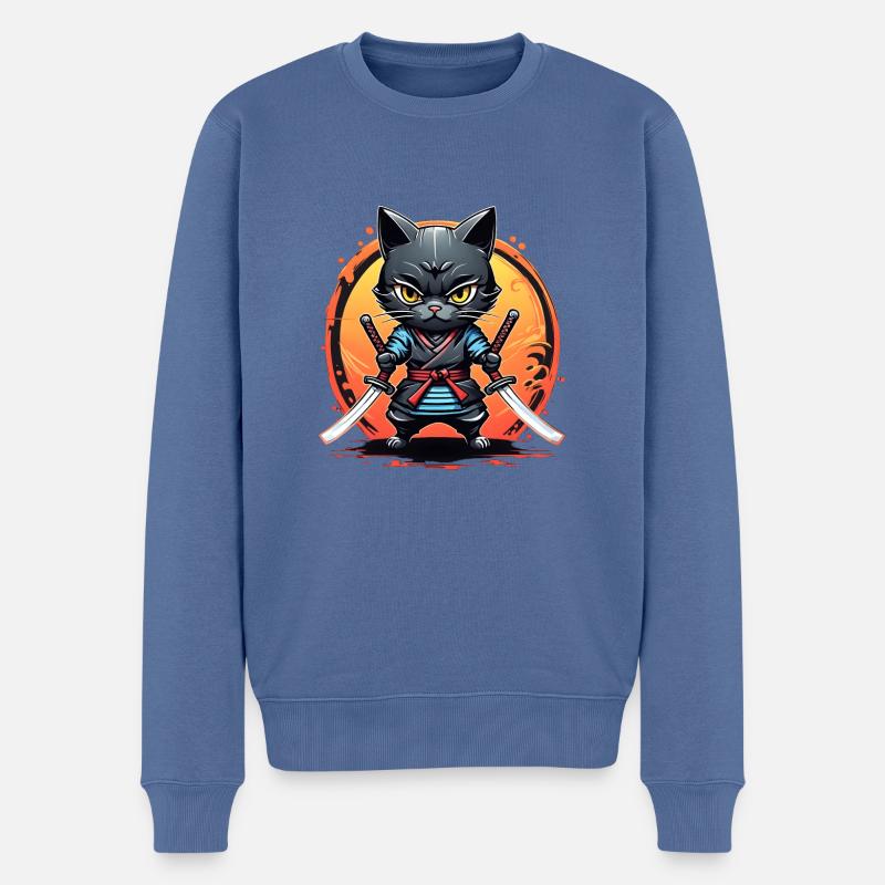 Ninja cat #4 - Pull Premium bio Homme - bleu pigeon