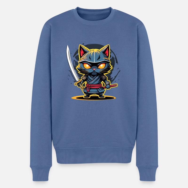 Ninja-Katze #5 - Männer Premium Bio Pullover - Taubenblau