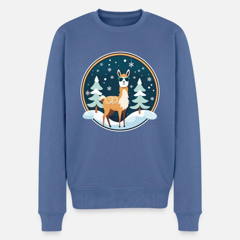 Dessin de Noël d’alpaga - Pull Premium bio Homme - bleu pigeon