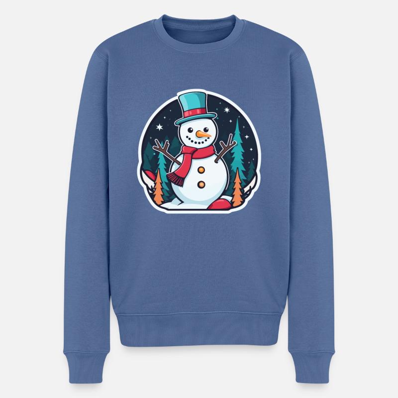 Schneemann Weihnachten Zeichnung - Männer Premium Bio Pullover - Taubenblau