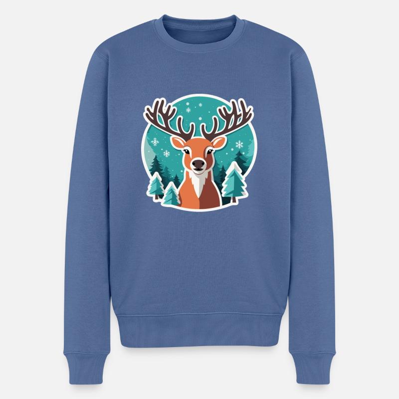 Dessin de Noël de renne - Pull Premium bio Homme - bleu pigeon