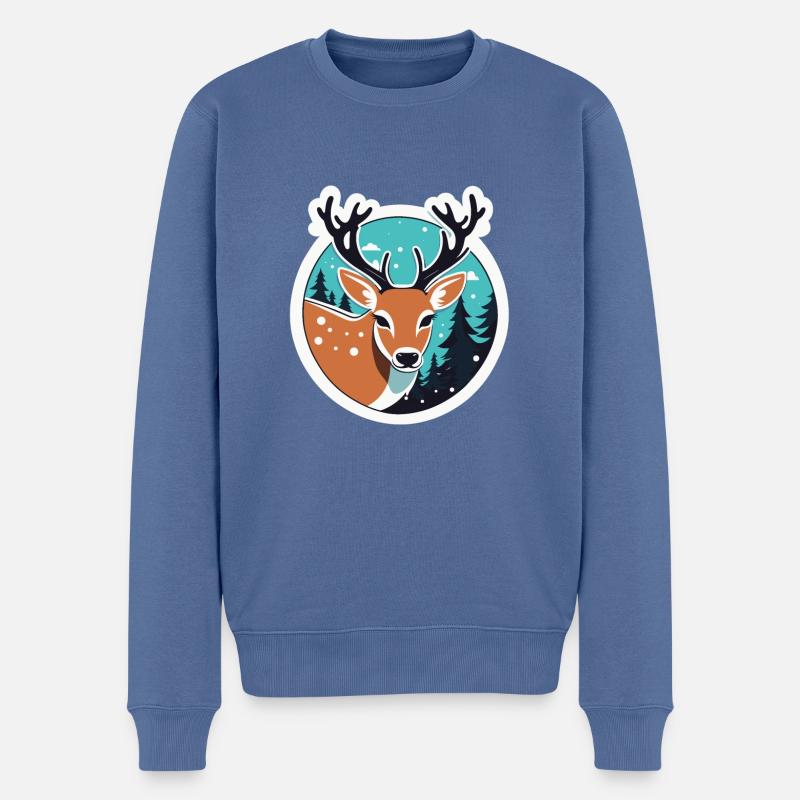 Dessin de Noël de renne - Pull Premium bio Homme - bleu pigeon
