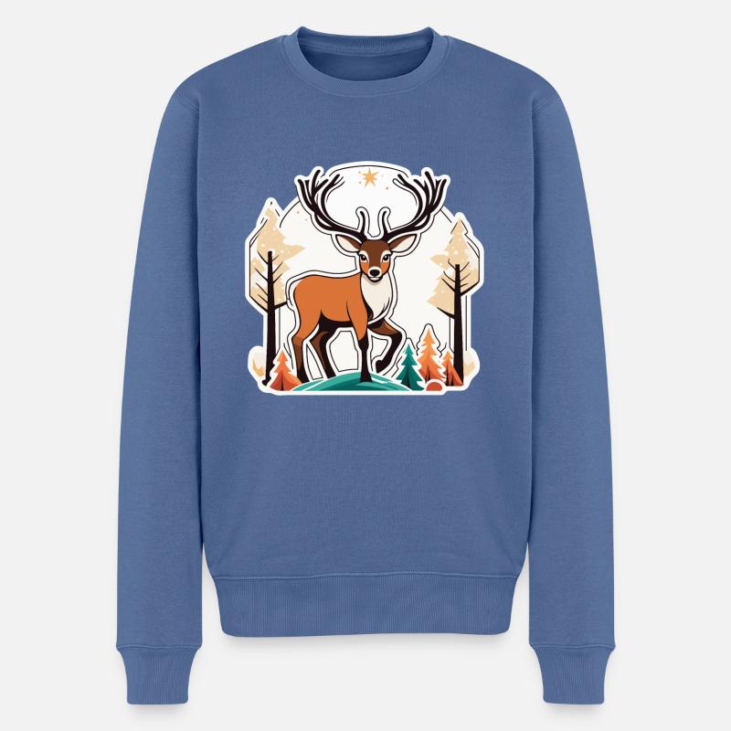 Dessin de Noël de renne - Pull Premium bio Homme - bleu pigeon
