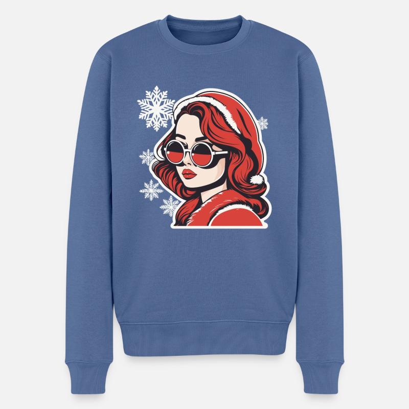 Mädchen Weihnachten Zeichnung - Männer Premium Bio Pullover - Taubenblau