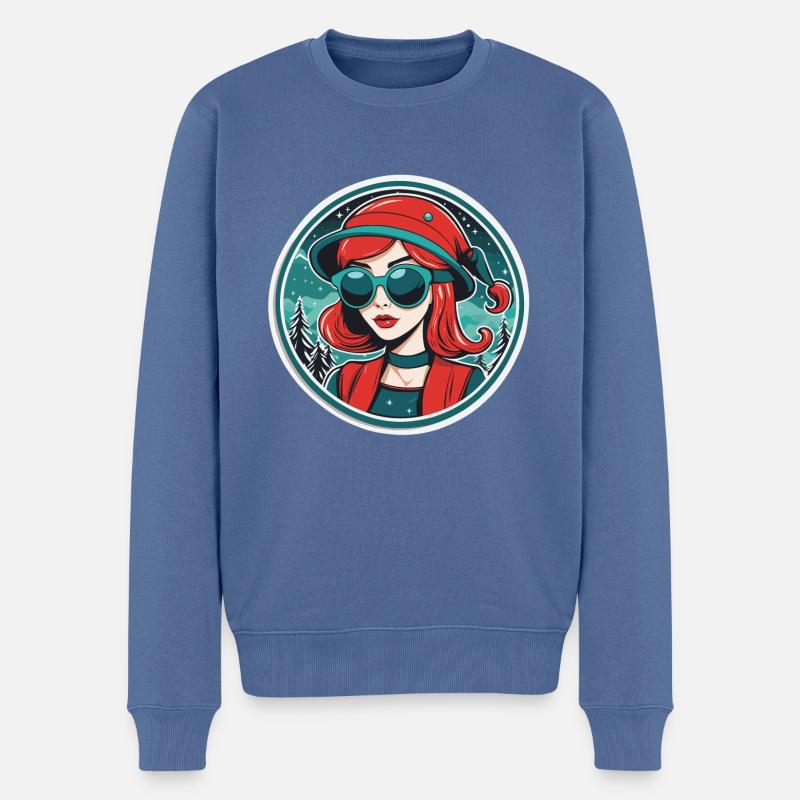 Mädchen Weihnachten Illustration - Männer Premium Bio Pullover - Taubenblau