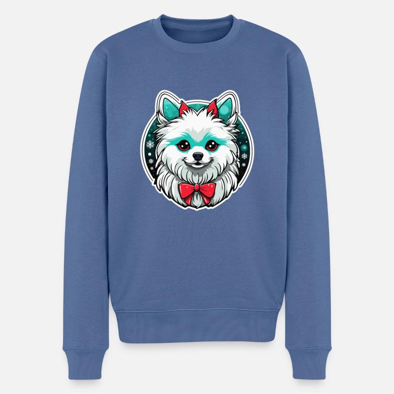 Zwergspitz Weihnachten Illustration - Männer Premium Bio Pullover - Taubenblau