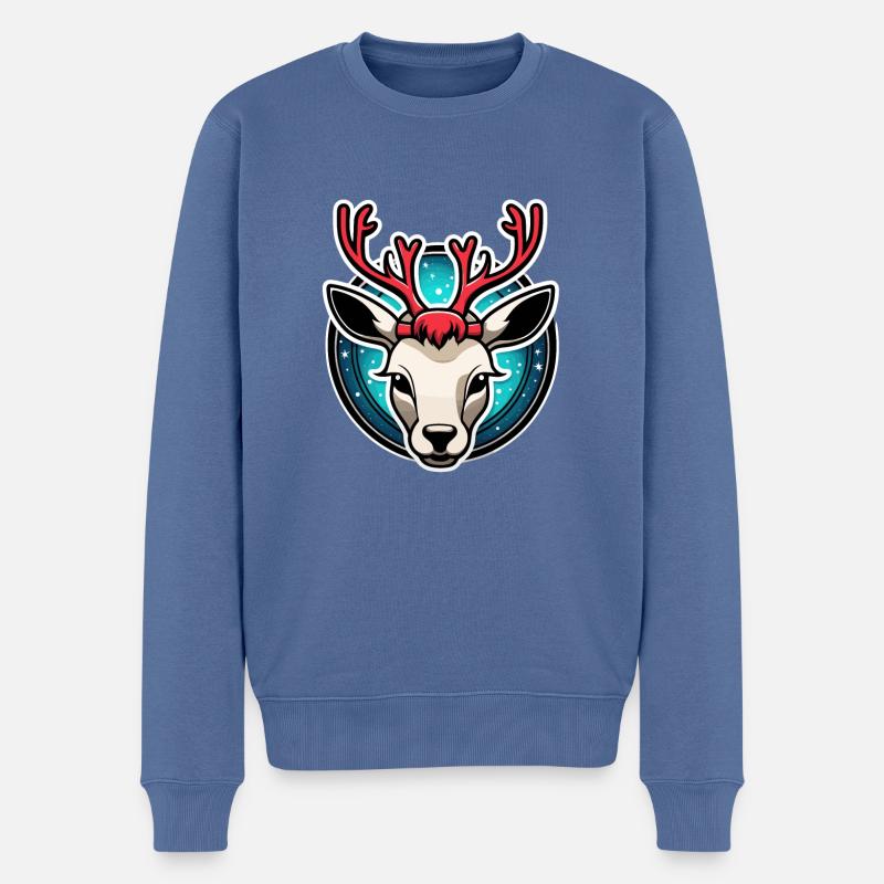 Rentier Weihnachten Illustration - Männer Premium Bio Pullover - Taubenblau