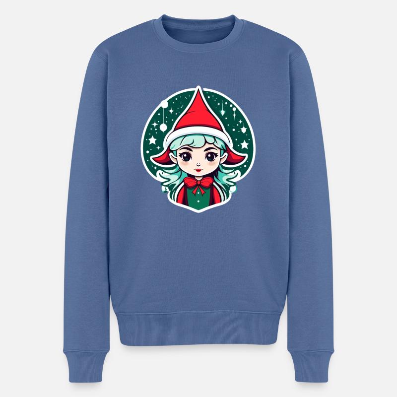 Elfe Weihnachten Illustration - Männer Premium Bio Pullover - Taubenblau