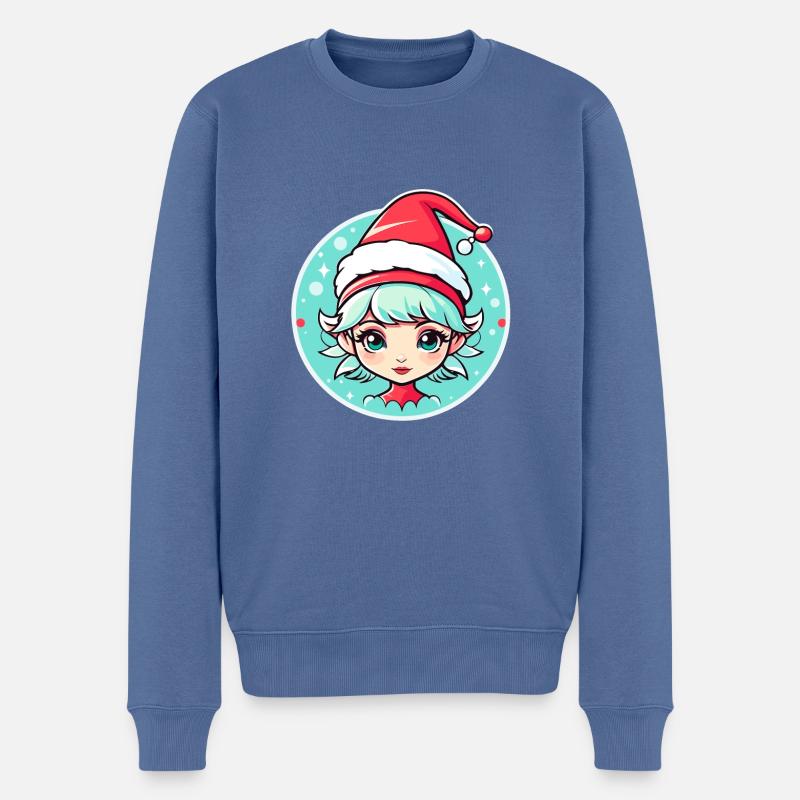 Elfe Weihnachten Illustration - Männer Premium Bio Pullover - Taubenblau