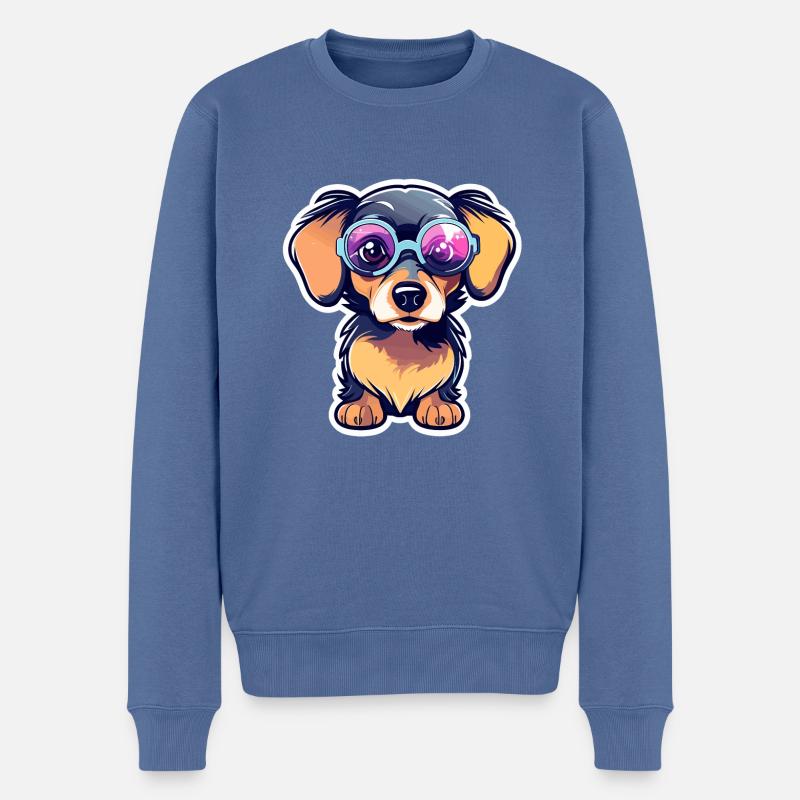 Dackel Hund Illustration - Männer Premium Bio Pullover - Taubenblau