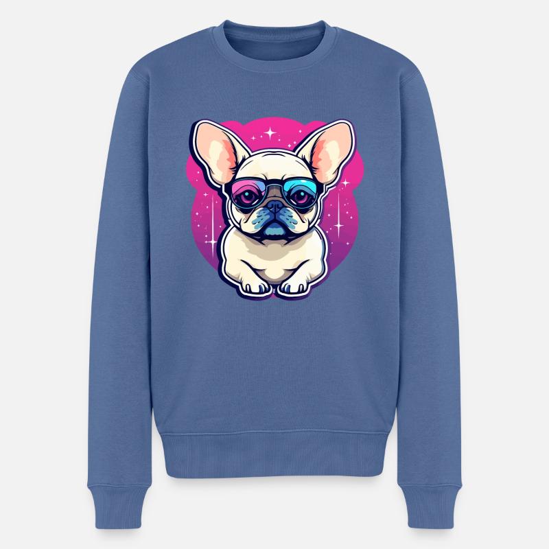 Illustration de chien bouledogue français - Pull Premium bio Homme - bleu pigeon