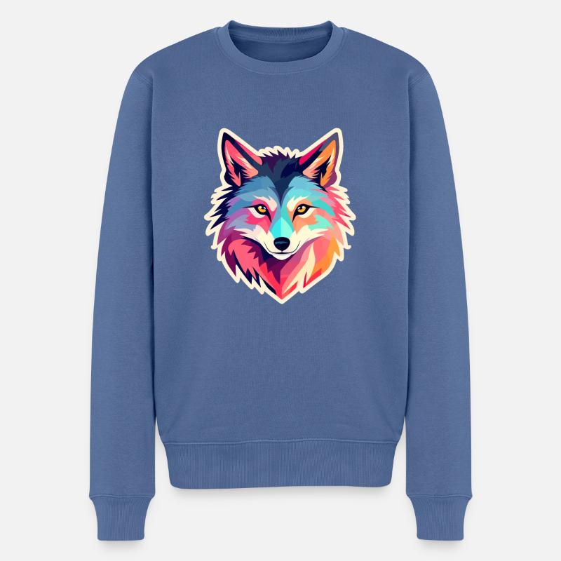 Wolf Zeichnung - Männer Premium Bio Pullover - Taubenblau