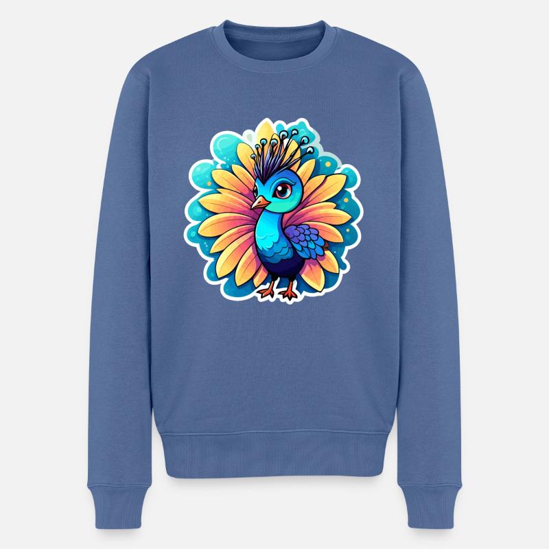 Pfau Vogel Zeichnung - Männer Premium Bio Pullover - Taubenblau