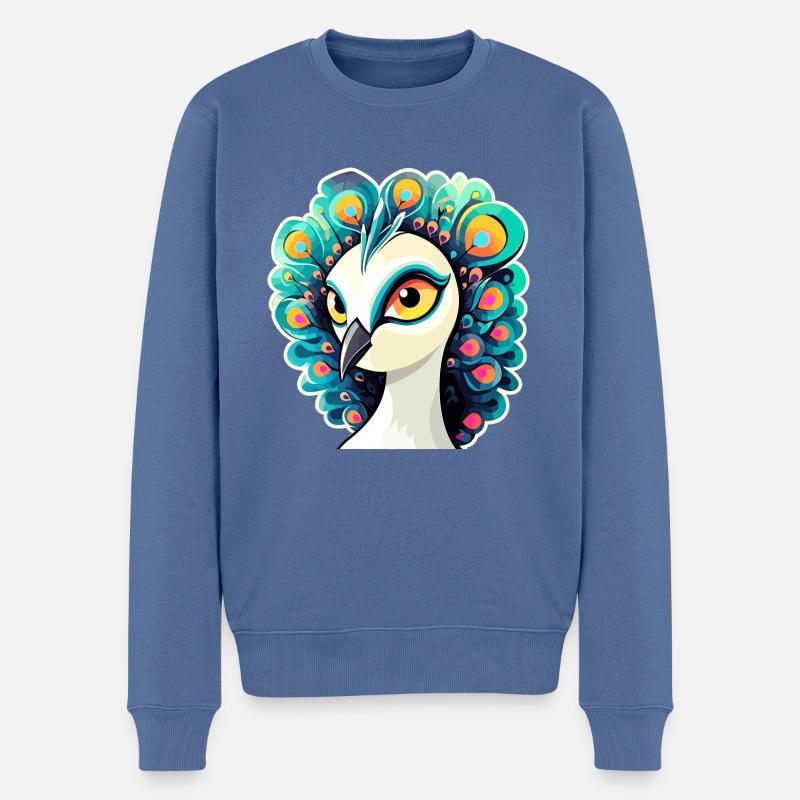 Pfau Vogel Zeichnung - Männer Premium Bio Pullover - Taubenblau