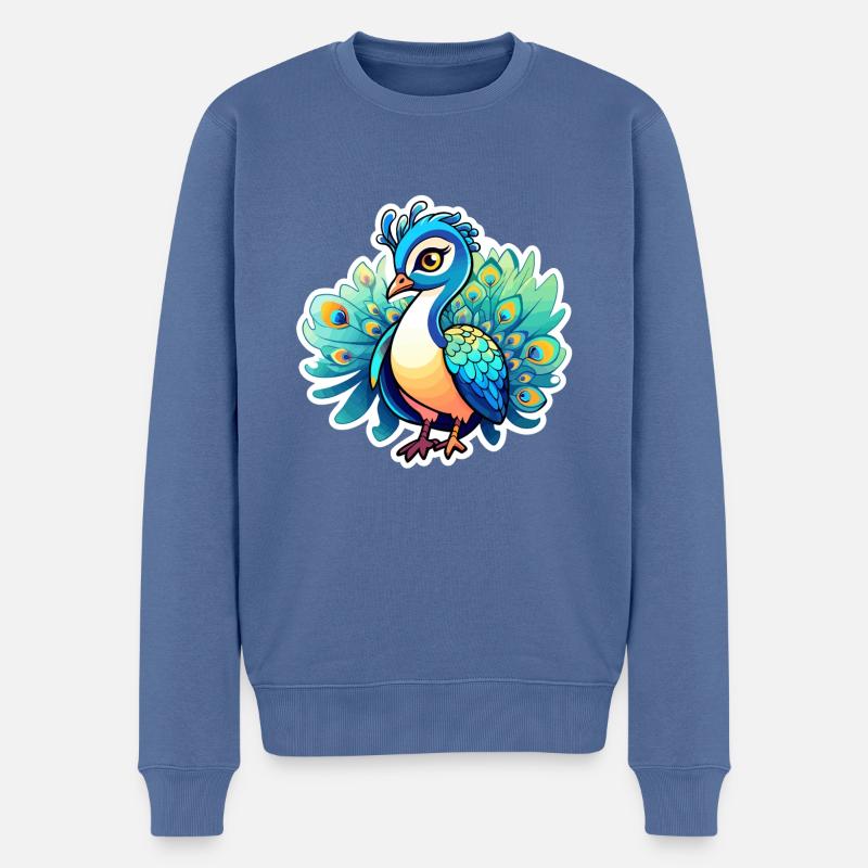 Pfau Vogel Zeichnung - Männer Premium Bio Pullover - Taubenblau