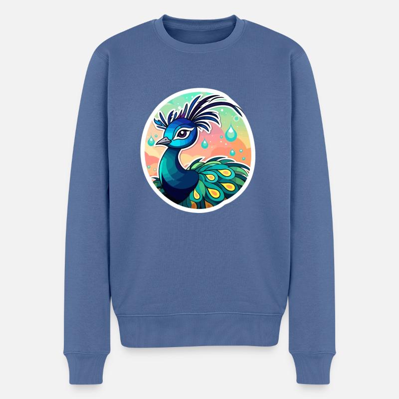 Dessin d’oiseau paon - Pull Premium bio Homme - bleu pigeon