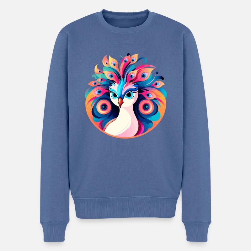Pfau Vogel Zeichnung - Männer Premium Bio Pullover - Taubenblau