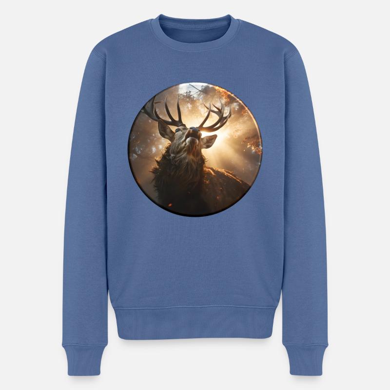 Röhrende Hirsch Im Abendlicht - Männer Premium Bio Pullover - Taubenblau
