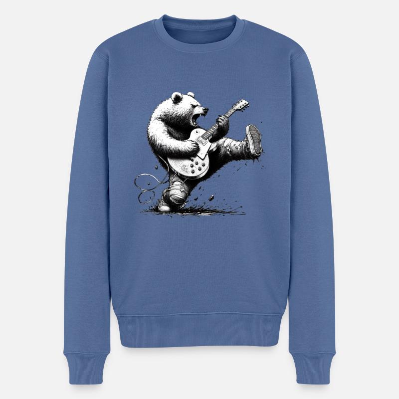 Bär mit Gitarre - Männer Premium Bio Pullover - Taubenblau