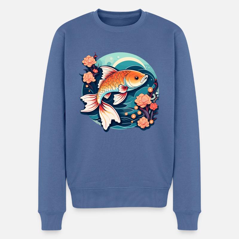 Koi Karpfen Zeichnung - Männer Premium Bio Pullover - Taubenblau