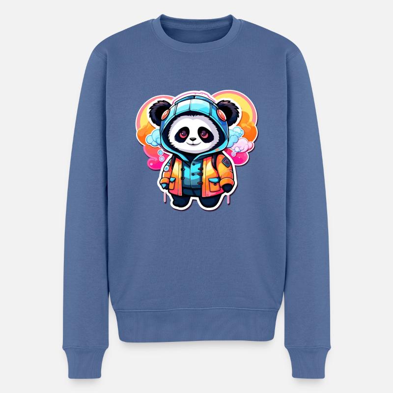 Panda Zeichnung - Männer Premium Bio Pullover - Taubenblau