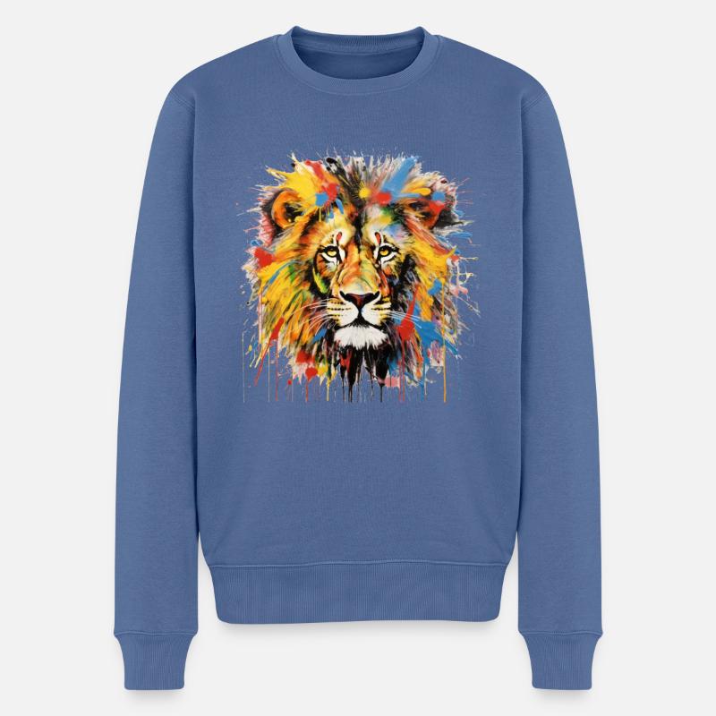 Grafitti-Löwe - Männer Premium Bio Pullover - Taubenblau