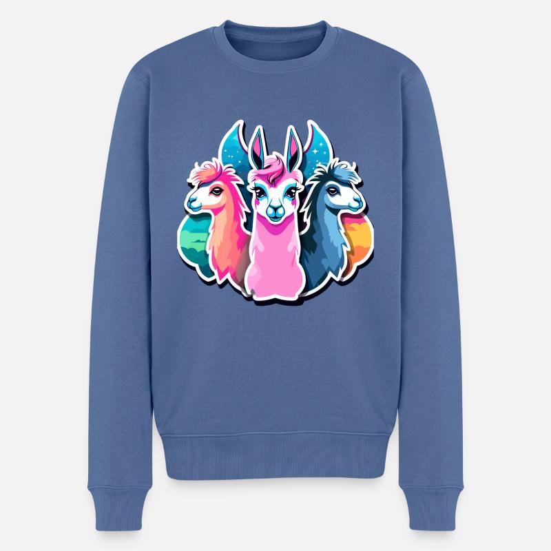 Lama Alpaka Illustration - Männer Premium Bio Pullover - Taubenblau