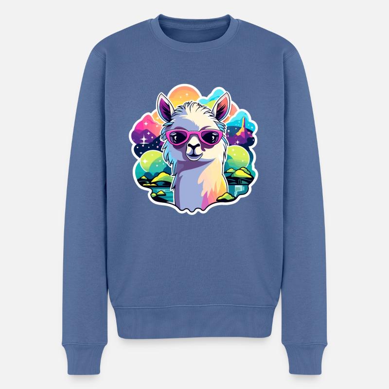 Illustration de lama alpaga - Pull Premium bio Homme - bleu pigeon