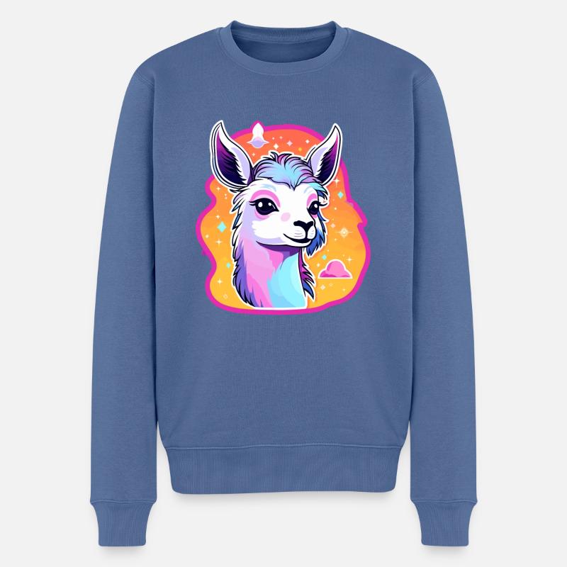 Illustration de lama alpaga - Pull Premium bio Homme - bleu pigeon
