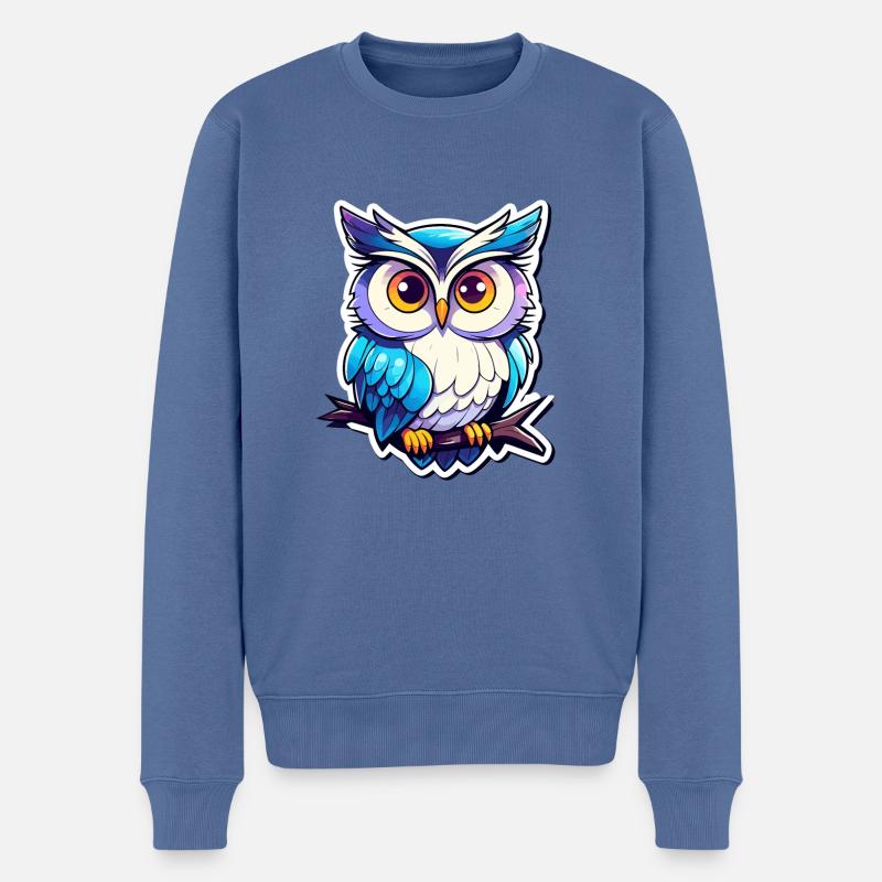 Eule Illustration - Männer Premium Bio Pullover - Taubenblau