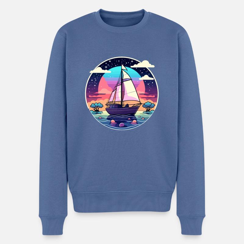 Segelboot Illustration - Männer Premium Bio Pullover - Taubenblau