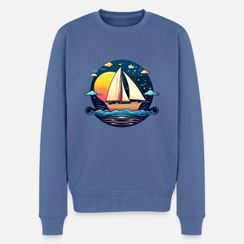 Segelboot Illustration - Männer Premium Bio Pullover - Taubenblau