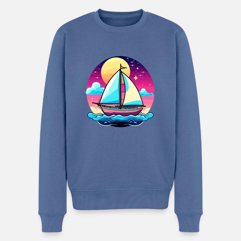 Segelboot Illustration - Männer Premium Bio Pullover - Taubenblau