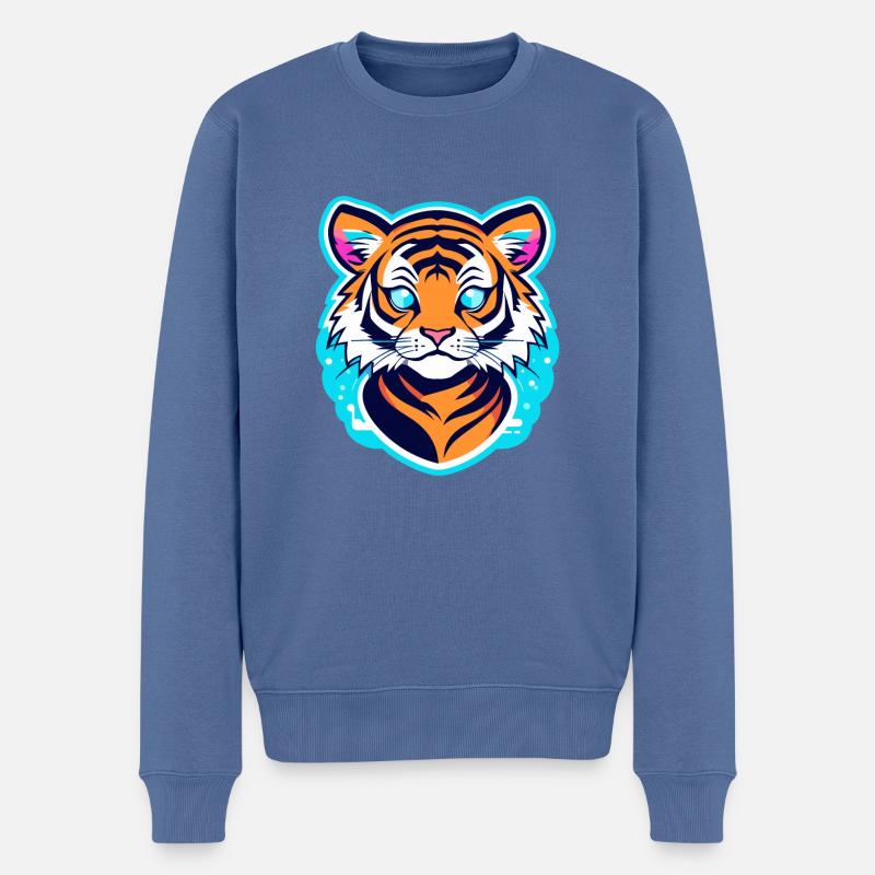 Tiger Illustration - Männer Premium Bio Pullover - Taubenblau