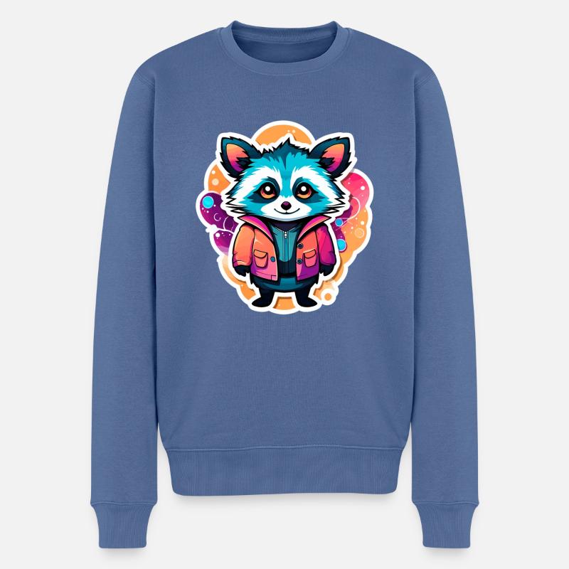Waschbär Illustration - Männer Premium Bio Pullover - Taubenblau