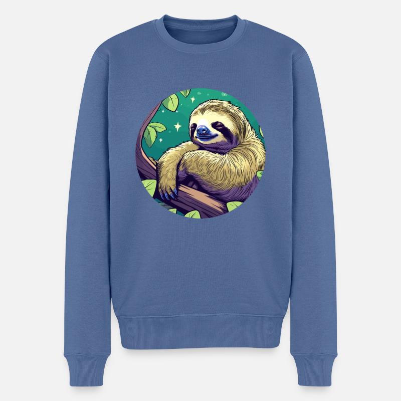 Schlafendes Faultier Illustration - Männer Premium Bio Pullover - Taubenblau
