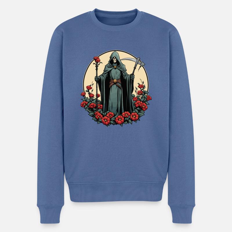 Sensenmann Blumen Illustration - Männer Premium Bio Pullover - Taubenblau