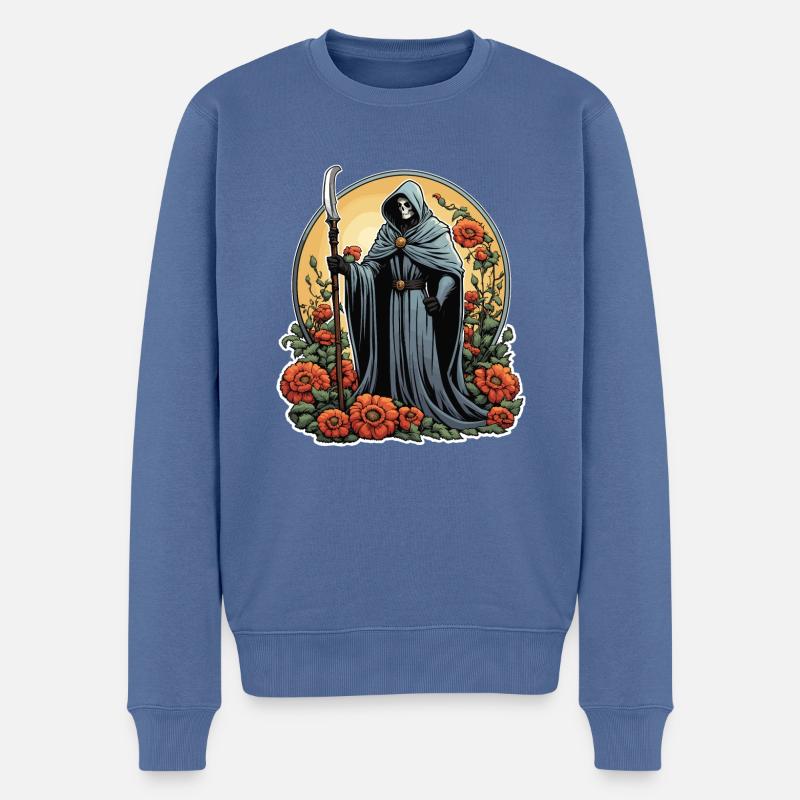 Sensenmann Blumen Illustration - Männer Premium Bio Pullover - Taubenblau