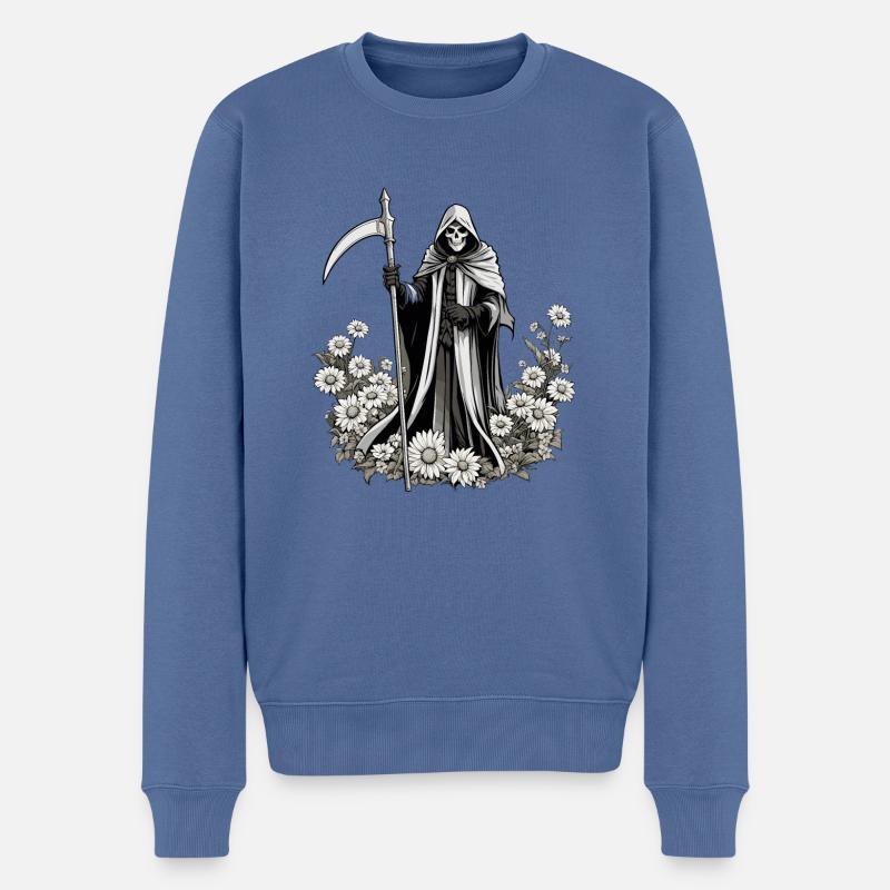 Sensenmann Blumen Illustration - Männer Premium Bio Pullover - Taubenblau