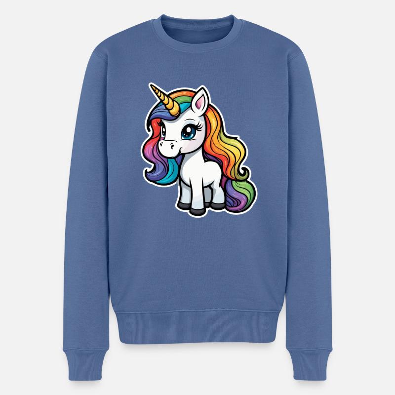 Regenbogen Einhorn Illustration - Männer Premium Bio Pullover - Taubenblau