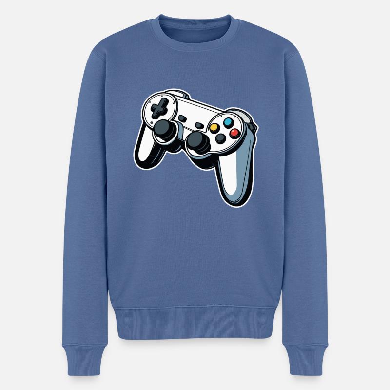 Controller Weiß Illustration - Männer Premium Bio Pullover - Taubenblau