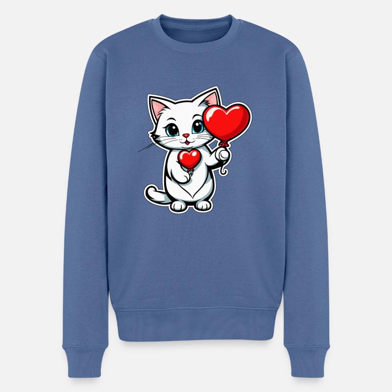 Katze Herz - Valentinstag - Männer Premium Bio Pullover - Taubenblau