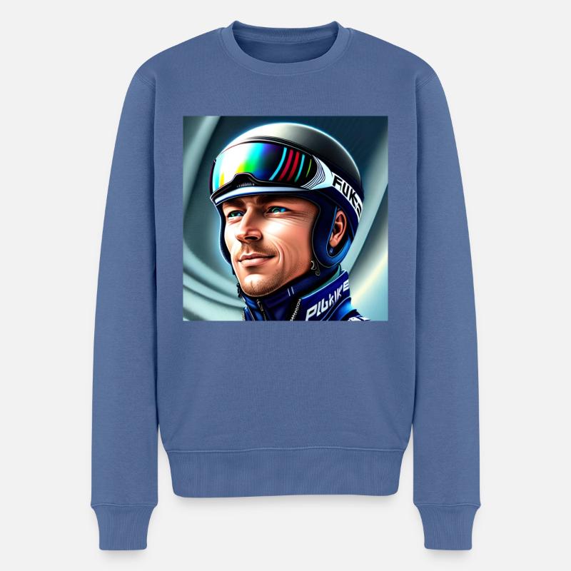 Skispringer Portrait - Männer Premium Bio Pullover - Taubenblau