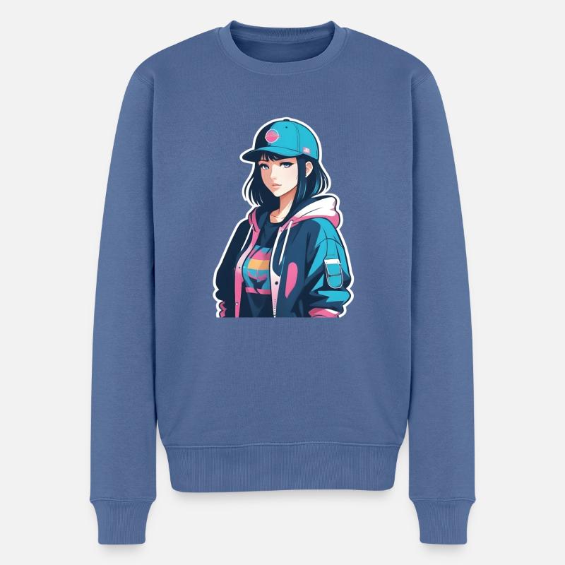 Japanisches Anime-Mädchen - Männer Premium Bio Pullover - Taubenblau