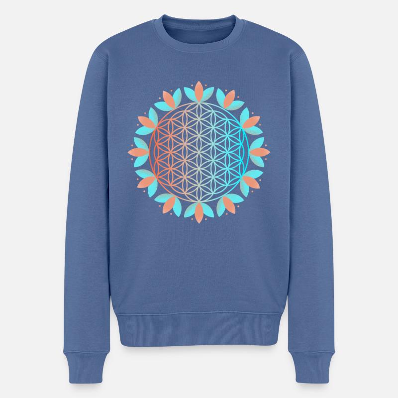 Blühende Lebensblume - Männer Premium Bio Pullover - Taubenblau