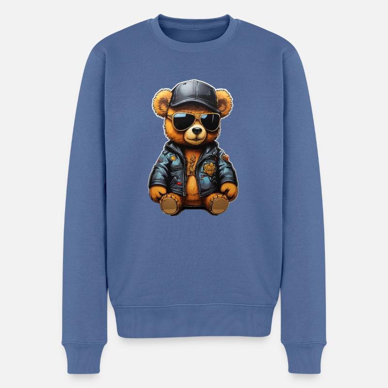 Teddybär Rapper Ganster - Männer Premium Bio Pullover - Taubenblau