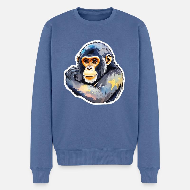 Aquarelles de singe - Pull Premium bio Homme - bleu pigeon