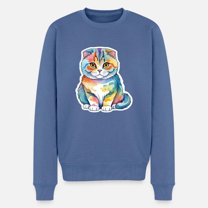 Scottish Fold Scottish Fold-Eared Cat - Men's Premium Organic Jumper - stone blue