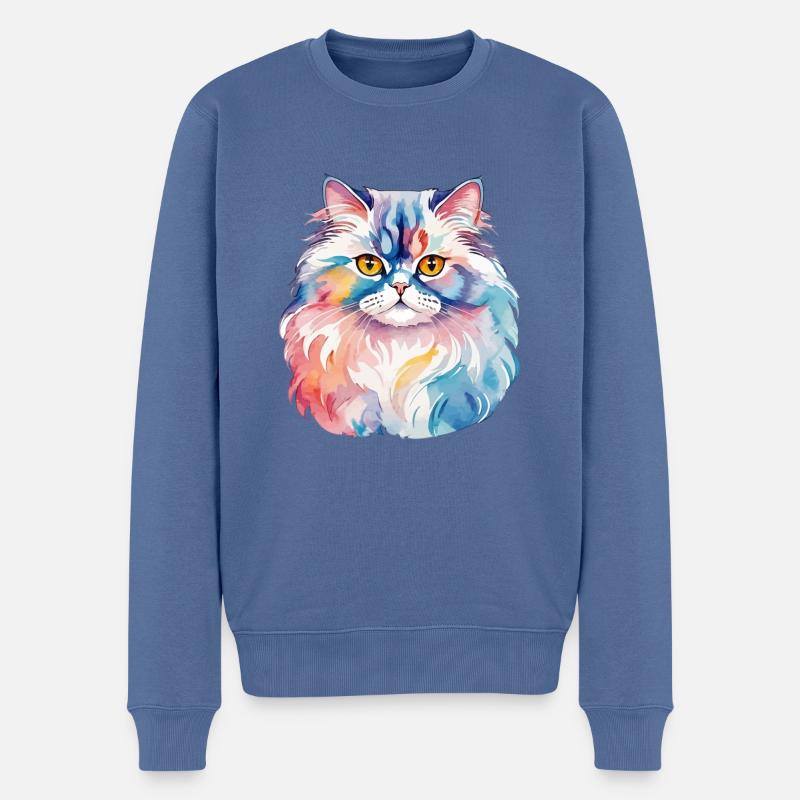 Perserkatze Wasserfarben - Männer Premium Bio Pullover - Taubenblau