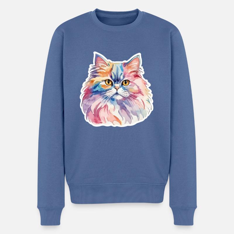 Perserkatze Wasserfarben - Männer Premium Bio Pullover - Taubenblau